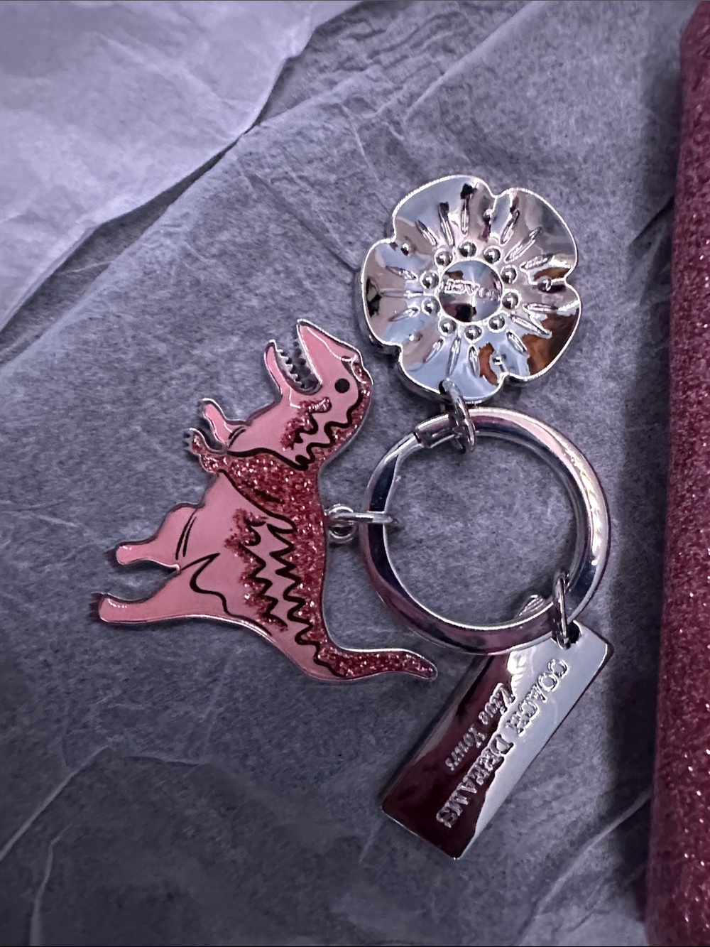 RARE NWT COACH Pink Glitter Coin Pouch with iconic mascot Rexy resin keychain - Picture 3 of 7